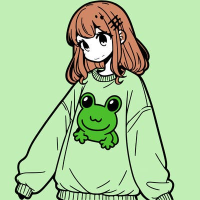 girl wearing frogging sweatshirt
