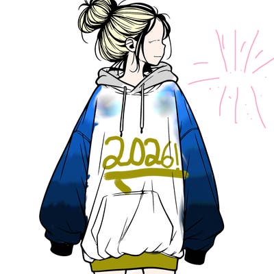 realistic girl with a oversized sweatshirt on and a bun