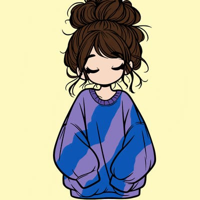 girl with baggy sweatshirt and messy bun