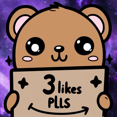 a cute bear holding a sign saying 3 likes pls