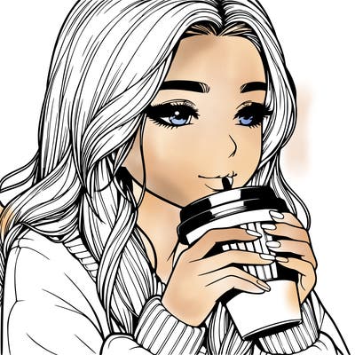 realistic girl drinking coffee