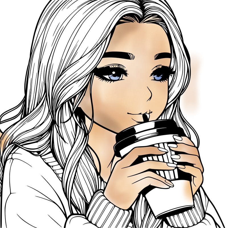 realistic girl drinking coffee