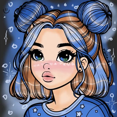 realistic girl with space buns on the side of her head