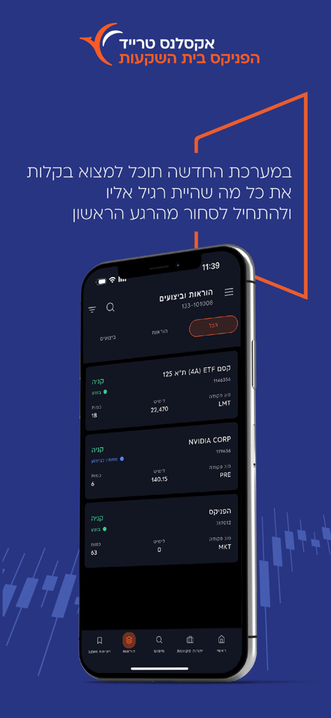 Extrade Pro mobile trading app showing stock orders and market executions