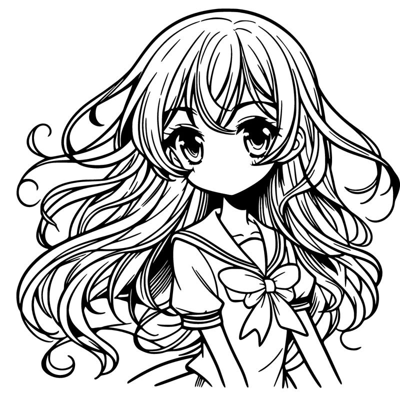 manga girl with hair that flows in the air