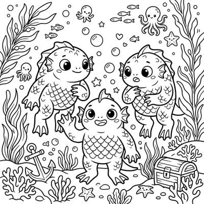 Explore a vibrant underwater world with our delightful Eldritch Deep Ones coloring page, specially designed for kids. Little artists will love bringing these friendly sea creatures and their ocean home to life with their favorite colors.