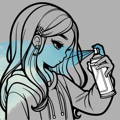 a realistic girl spray painting