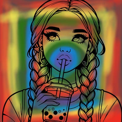 realistic girl with braided hair drinking boba