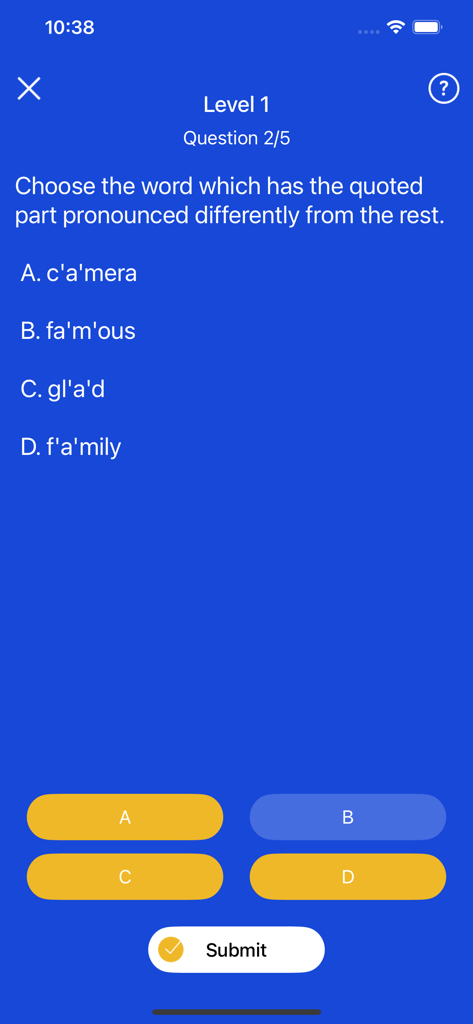 Duo ABC - A 10th-grade English pronunciation multiple-choice question on the Duo ABC app