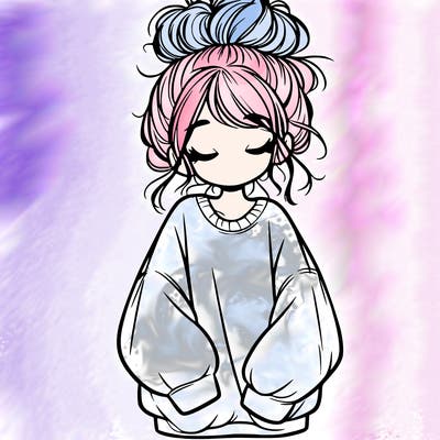 girl with baggy sweatshirt and messy bun