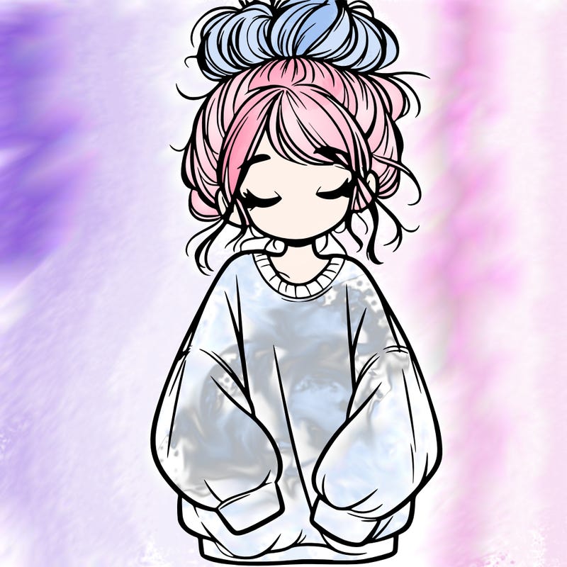 girl with baggy sweatshirt and messy bun