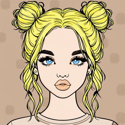 realistic girl with two buns in hair and lips