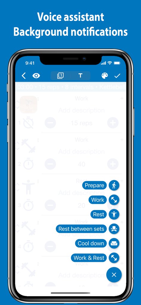 Tabata Timerアプリのインターフェースにおけるカスタムワークアウトインターバル設定。