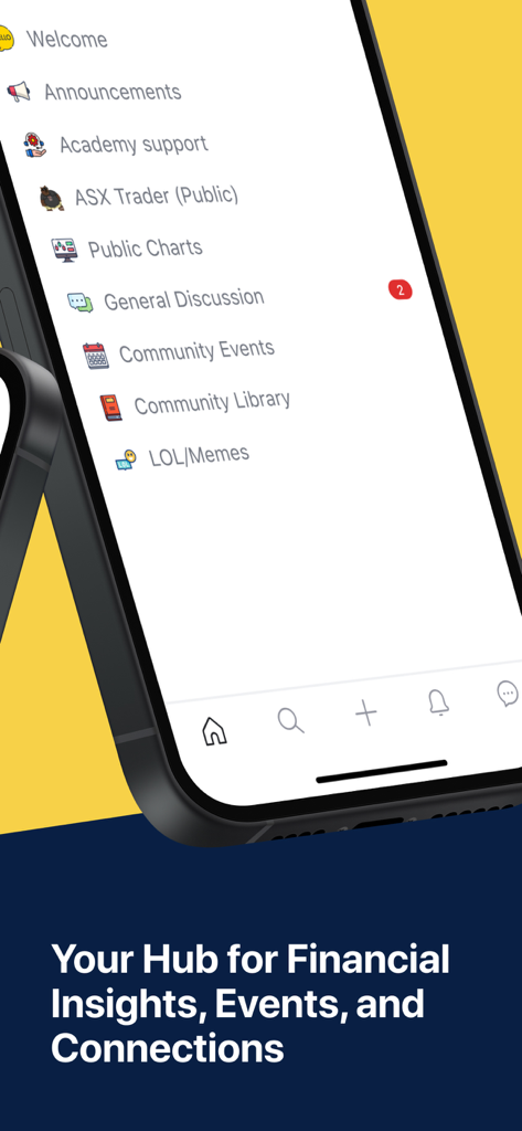 Mastering the Markets Academy - Mastering the Markets Academy app interface showing a menu for trading discussions and financial community features