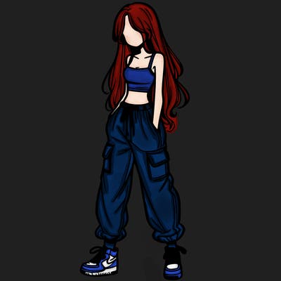 girl in baggy pants crop top and long hair