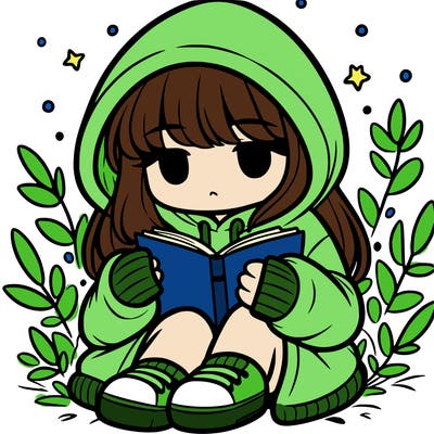 girl in oversized hoodie reading a book