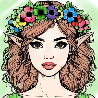 realistic female elf with flower crown