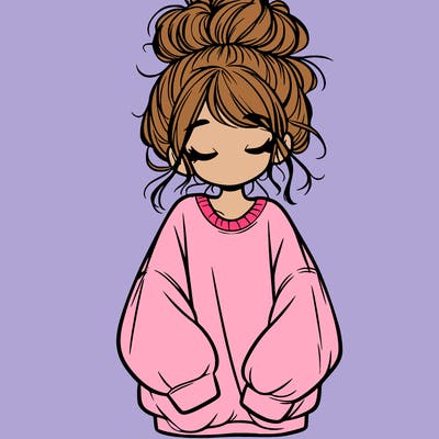 girl with baggy sweatshirt and messy bun