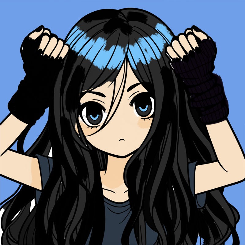 long haired girl with fingerless gloves
