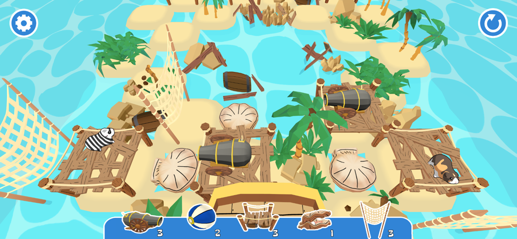 Guinea Pig Bridge! - Guinea pigs on a tropical island level with cannons and shells in a physics puzzle game