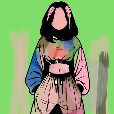 realistic girl faceless with baggy pants and a crop top
