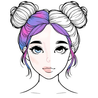 realistic girl with two buns on top of her head