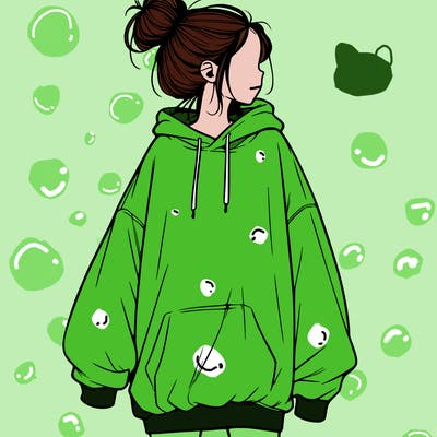 realistic girl with a oversized sweatshirt on and a bun
