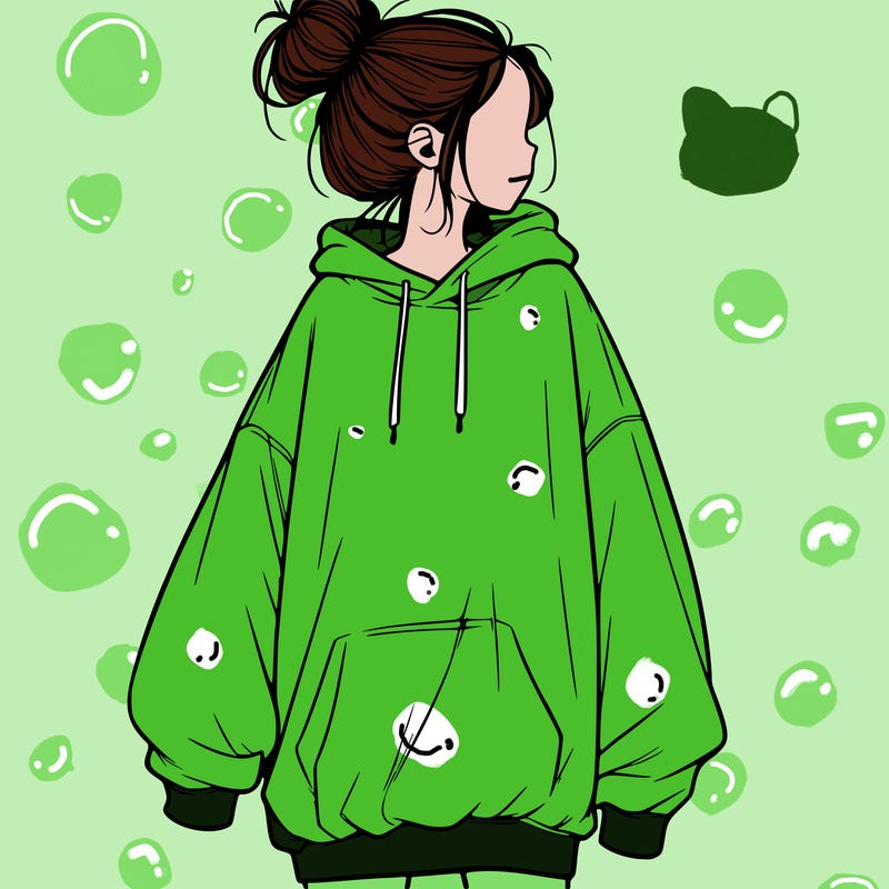 realistic girl with a oversized sweatshirt on and a bun