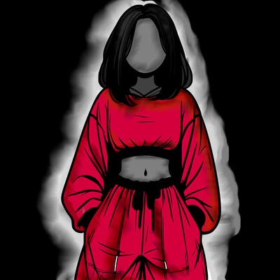 realistic girl faceless with baggy pants and a crop top