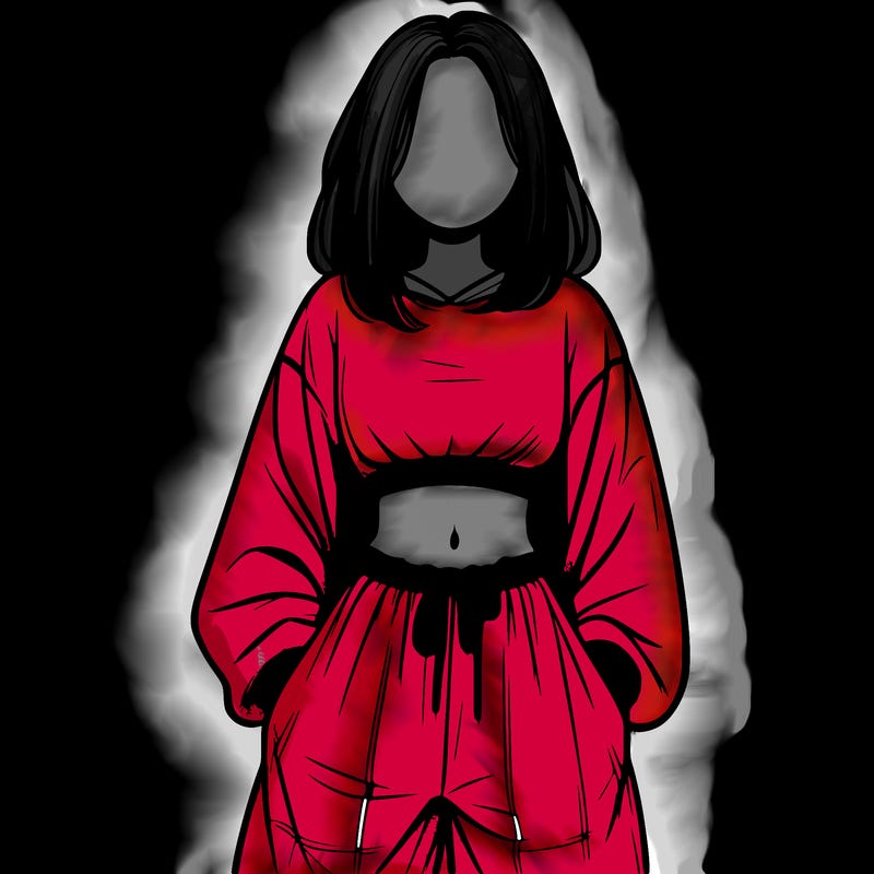 realistic girl faceless with baggy pants and a crop top