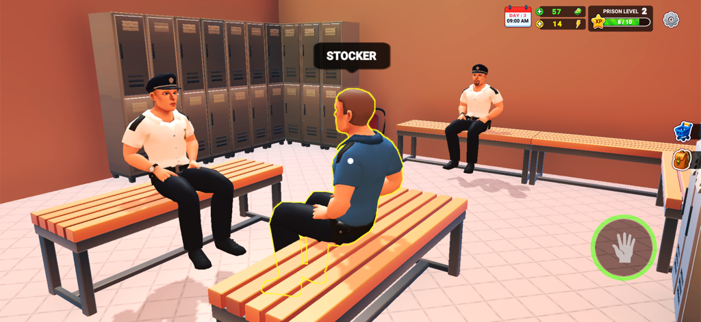 Prison Real Simulator - Security guards and a stocker character interacting in a locker room within the Prison Real Simulator game