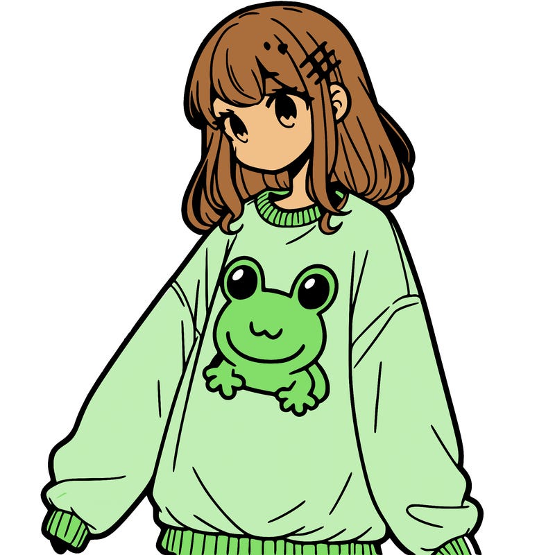 girl wearing frogging sweatshirt