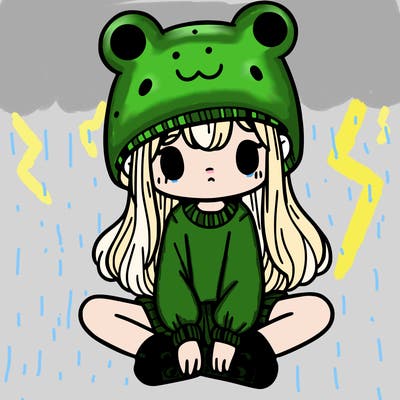 a girl wearing a frog hat and some frog socks
