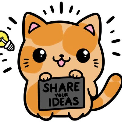 a cute cat saying share your ideas