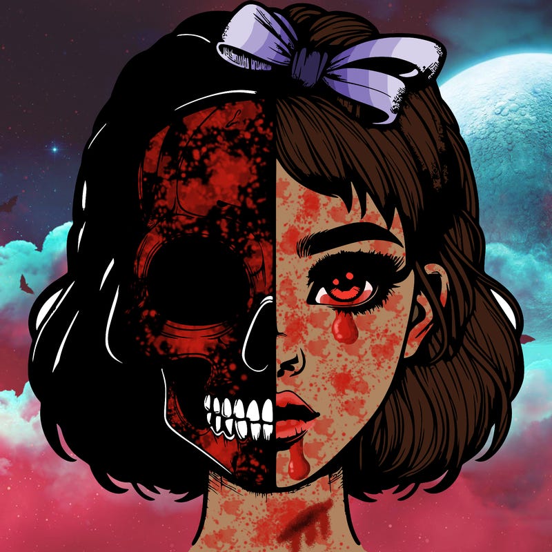 realistic girl with half skull mask