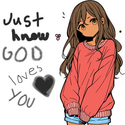 manga teen girl  in a sweater and baggy pants