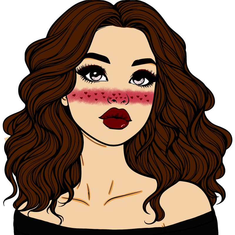 realistic girl with wavy hair and lips
