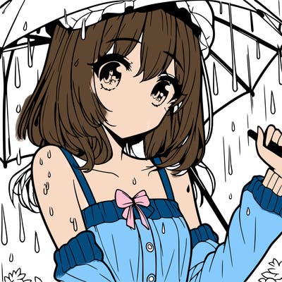 pretty anime girl in the rain