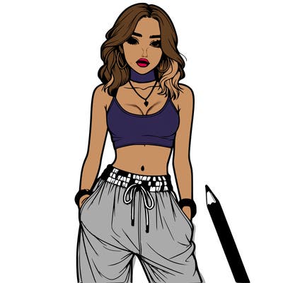 realistic girl with baggy pants and crop top