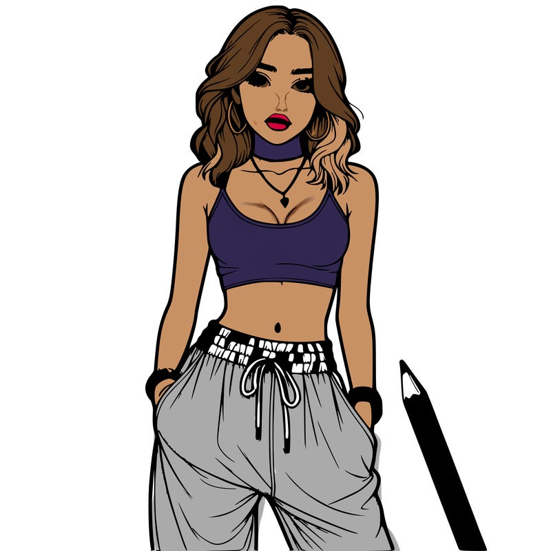 realistic girl with baggy pants and crop top