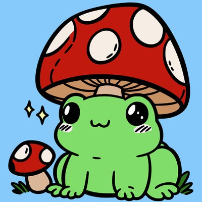 a cute frog with a mushroom hat