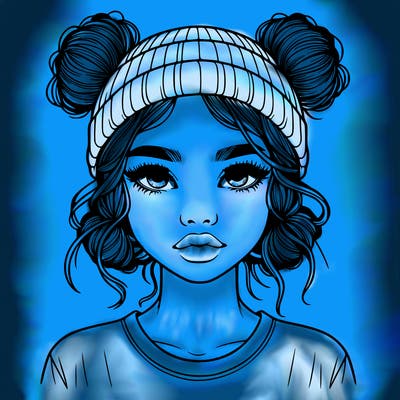 realistic girl with buns in her hair with a beanie on