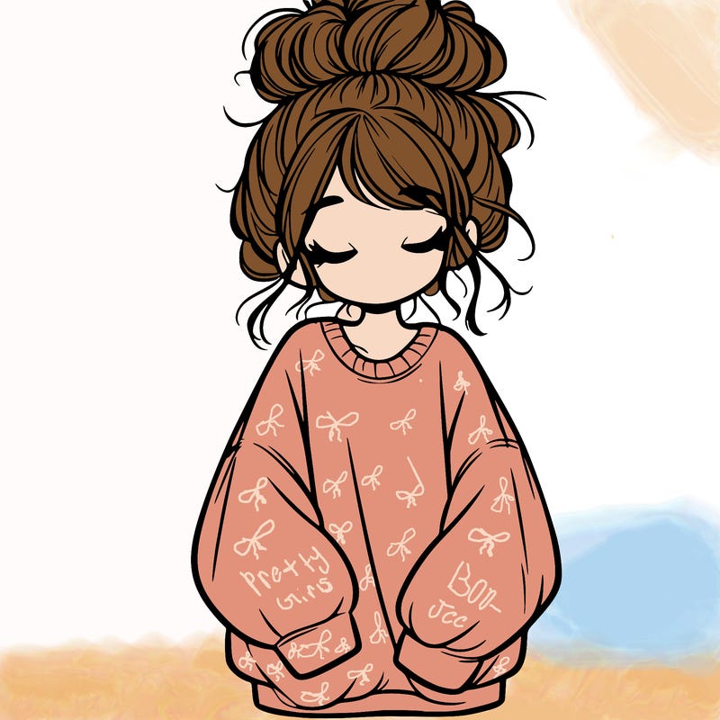 girl with baggy sweatshirt and messy bun