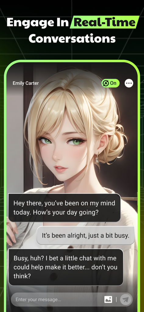 SayHi: Chat Now - Interface showing a real time chat with an anime character in the SayHi app