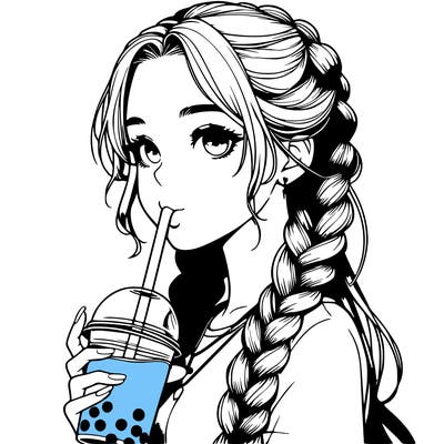 realistic girl with braided hair drinking boba