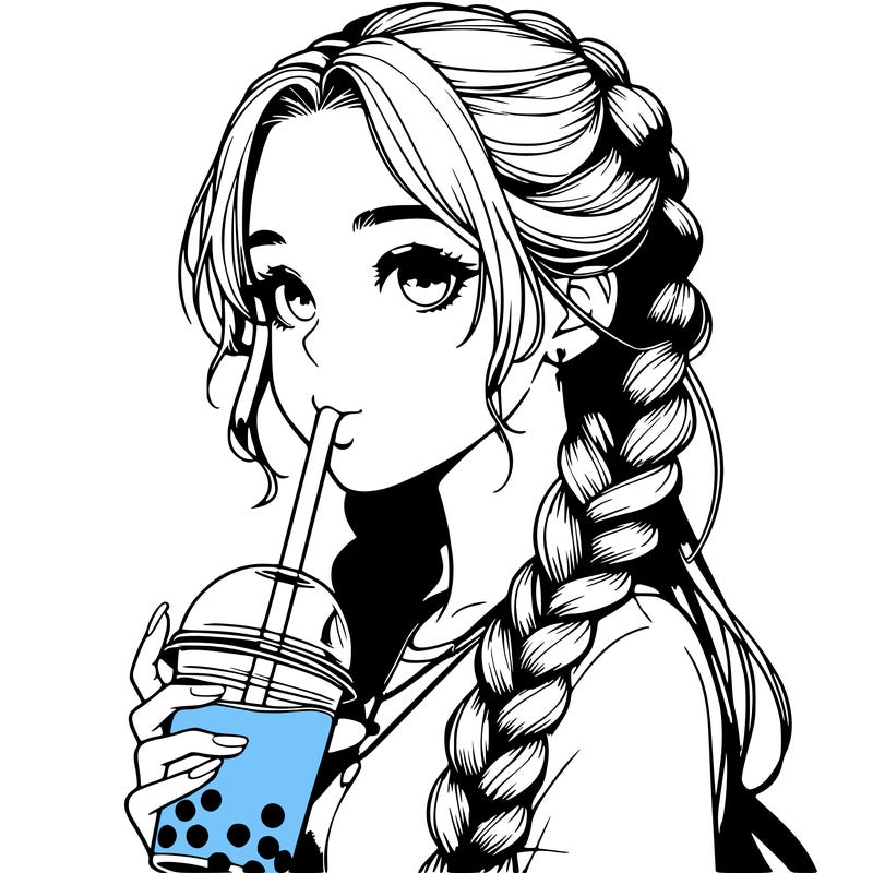 realistic girl with braided hair drinking boba
