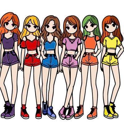 a group of girls wearing crop tops and shorts