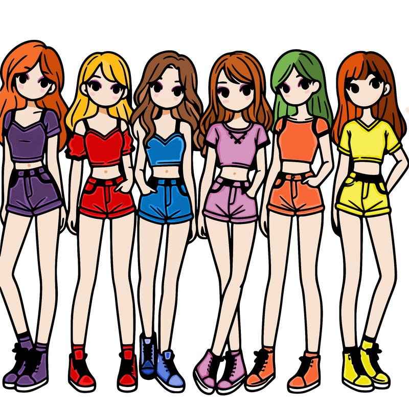 a group of girls wearing crop tops and shorts