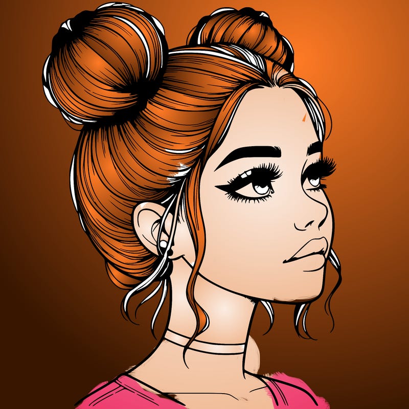 realistic girl with buns on the top of her head