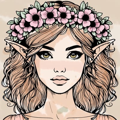 realistic female elf with flower crown